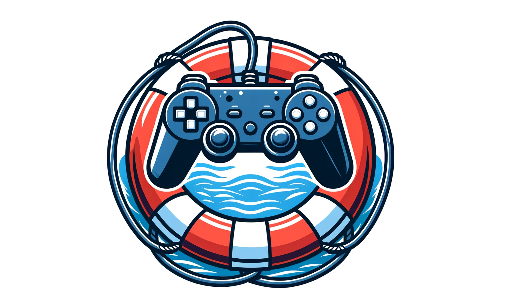 Illustration of a game controller intertwined with a lifebuoy, symbolizing the safety and support provided to gamers